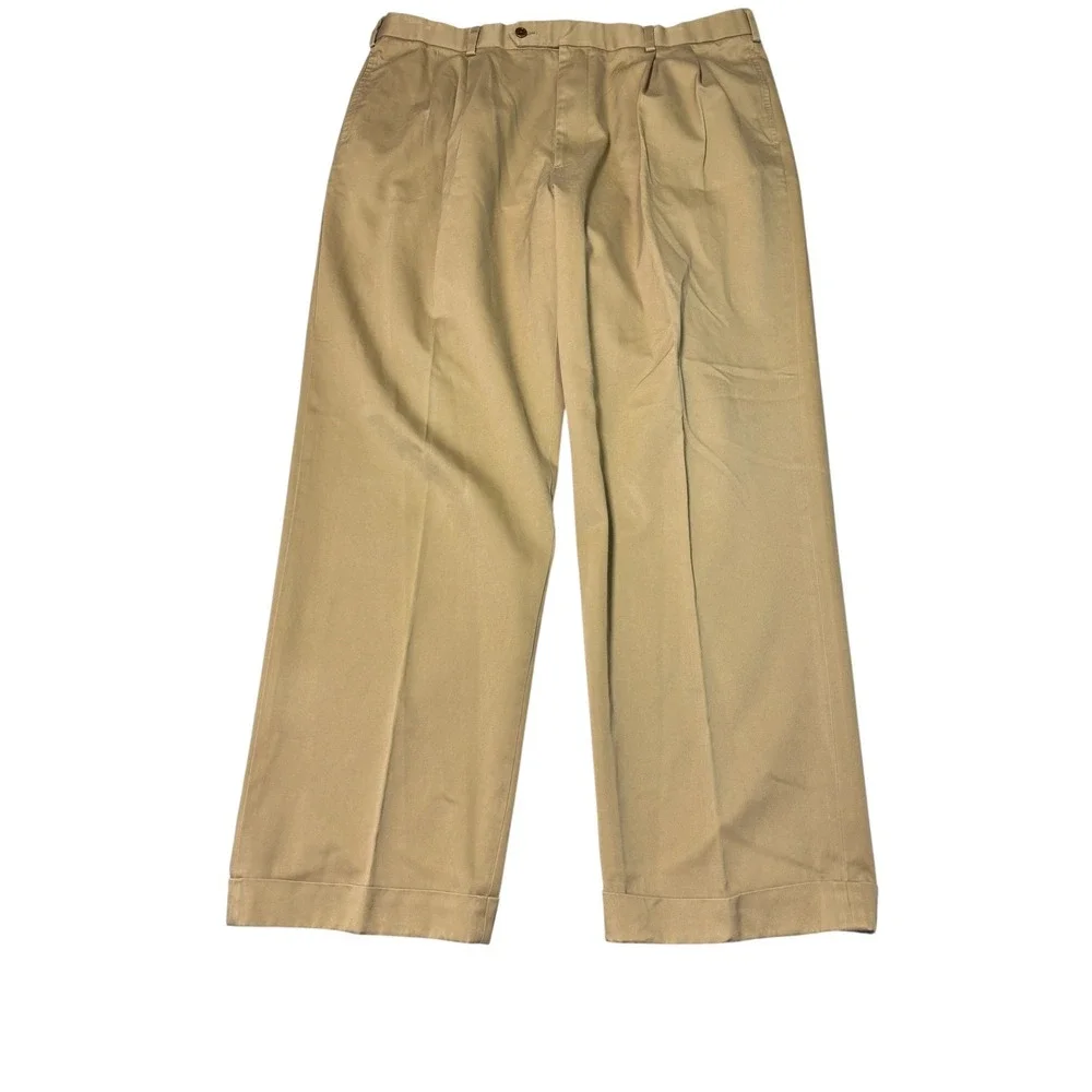 Brooks Brothers Mens 40x30 Khaki Pleated Chinos Cotton Cuffed Pants Tan